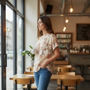 Floral Short-Sleeve Blouse - Cream